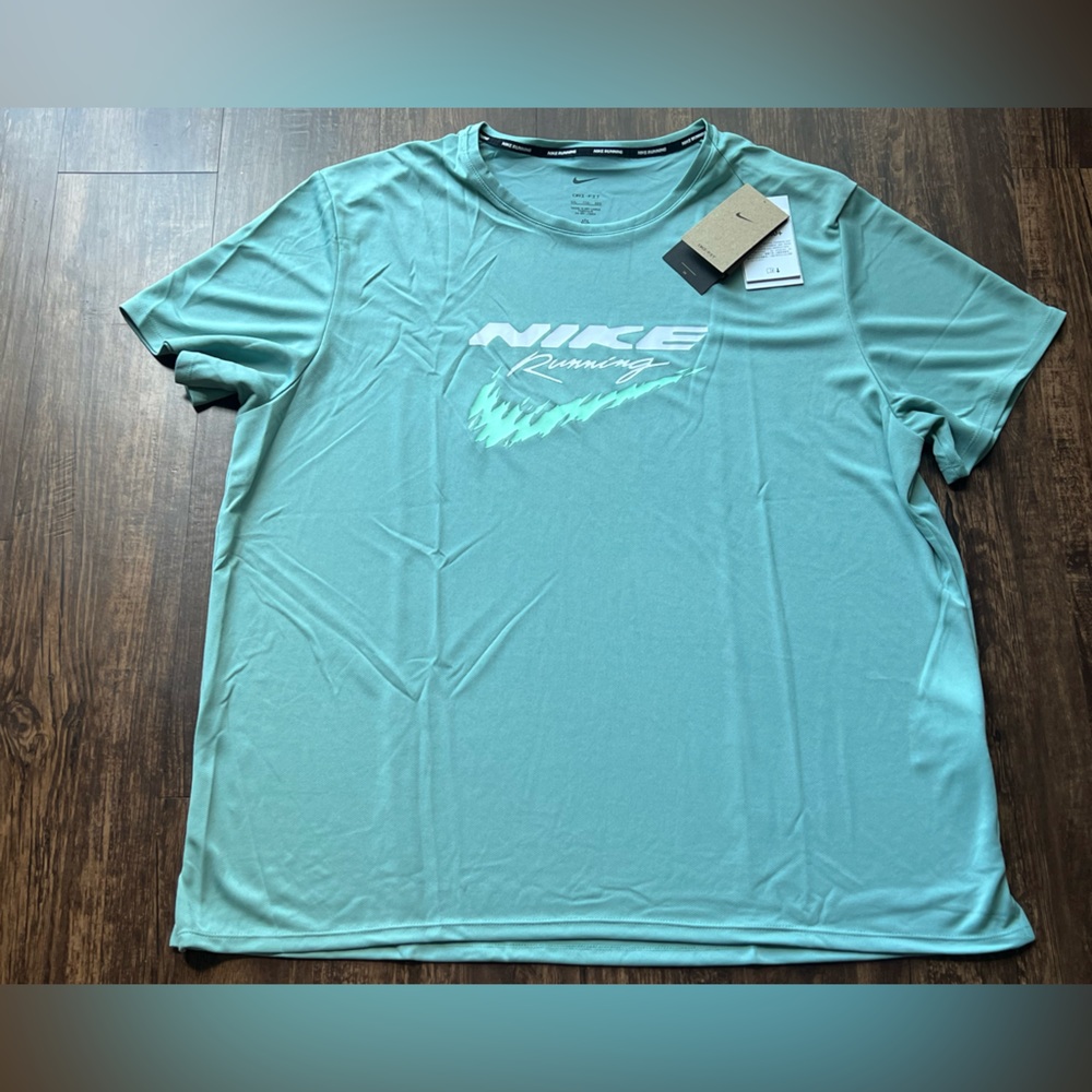 Nike Miler Dri-Fit UV Running Top Mens Size 2XL Blue T-Shirt Athletic Athleisure